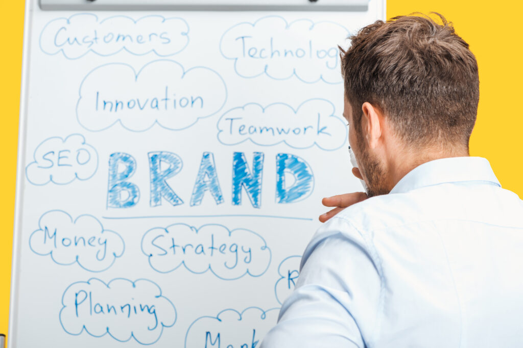 A brand awareness strategist thinking deeply