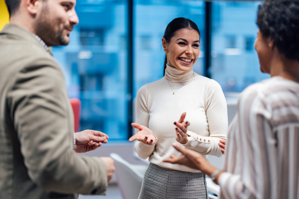 A professional with a sales mindset interacting with customers